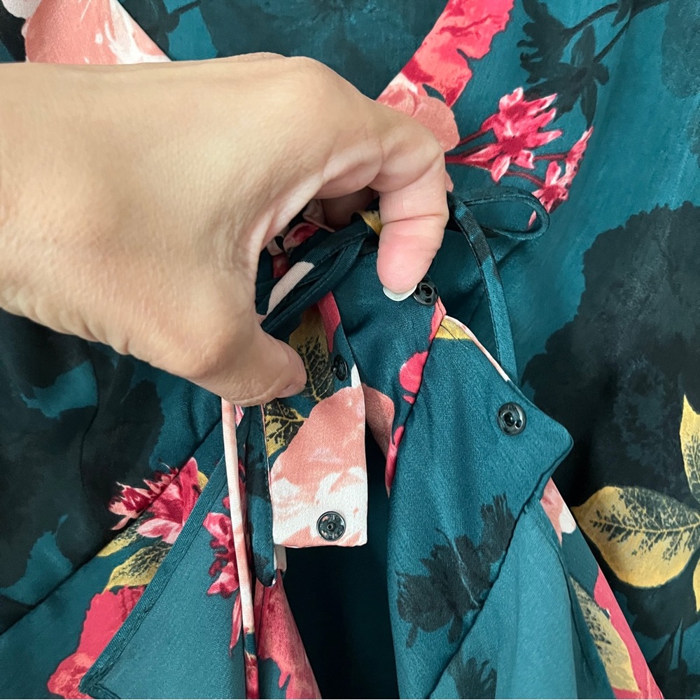 Misa Los Angeles green floral print ruffle peplum hem long sleeve blouse size S. - Picture 4 of 12